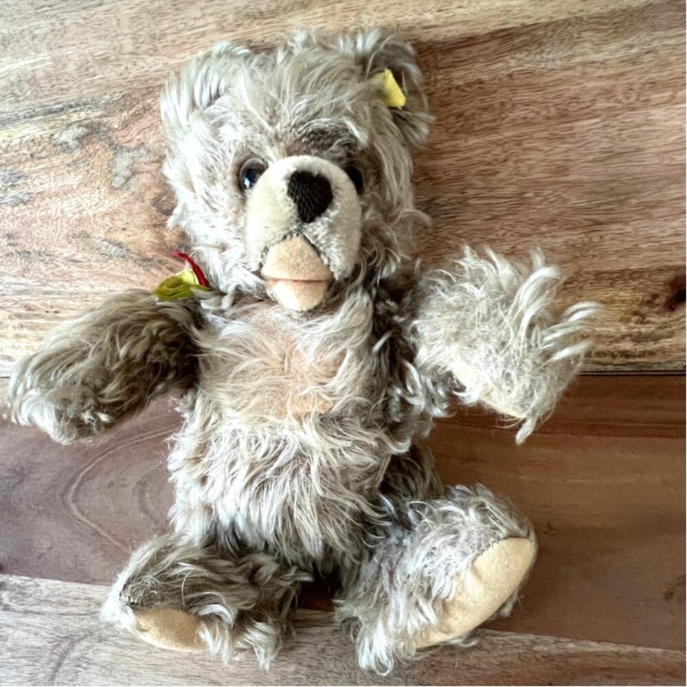 10" Vintage Steiff Zotty Teddy Bear Shaggy Mohair Open Mouth Germany Yellow Tag